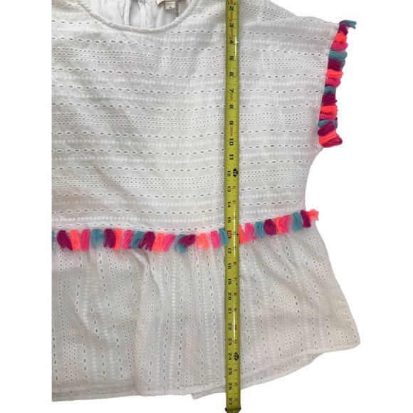 Andree by Unit Eyelet White Cotton Top Neon Multicolor Fringe Tassels Size 1X - Picture 11 of 11